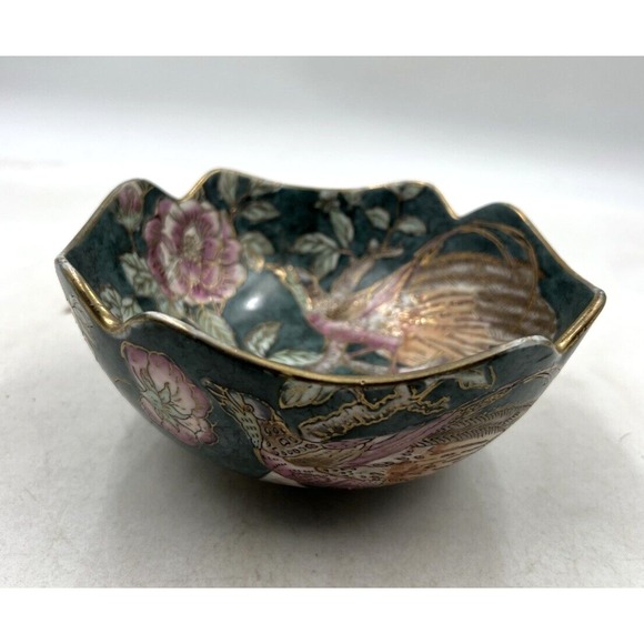 Vtg  Andrea by Sadek Cloisonné Hand Painted Gold Rimmed Porcelain Bowl Trinket - Picture 1 of 9